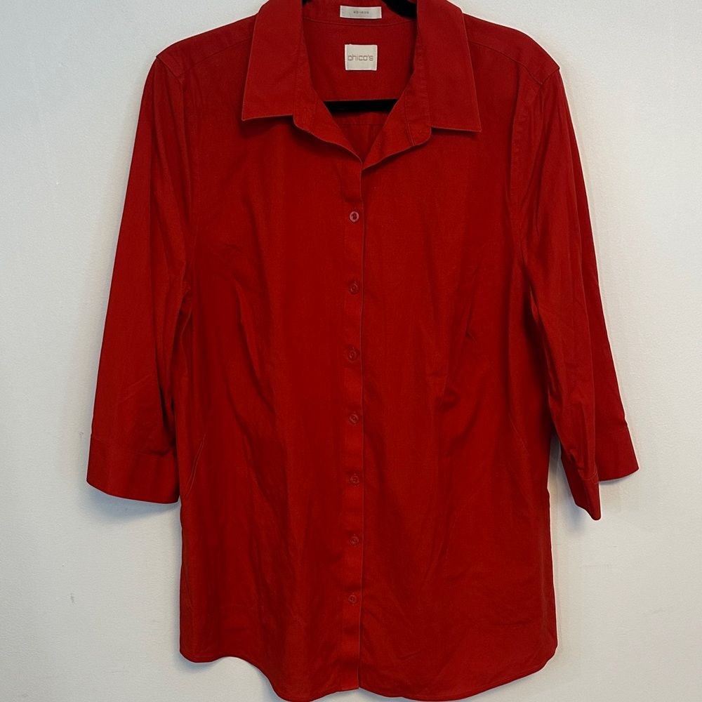 Chico's Vibrant Red Button Down Blouse - image 1